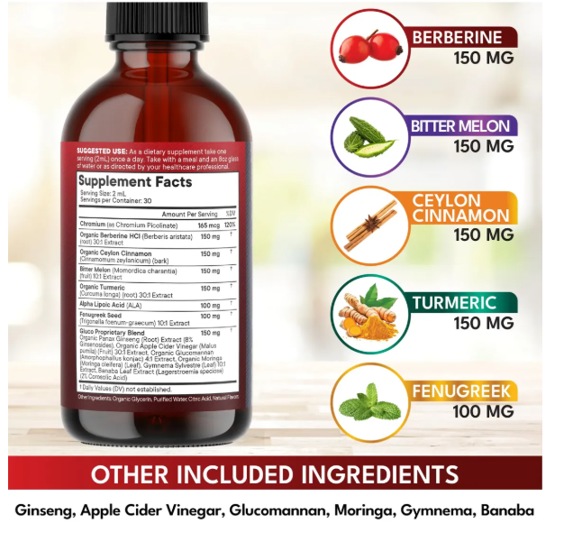 🍑Suplemento Líquido para el Sistema Digestivo, Soporte de Salud Inmunológica- BERBERINA GLUCO SUPPORT✨
