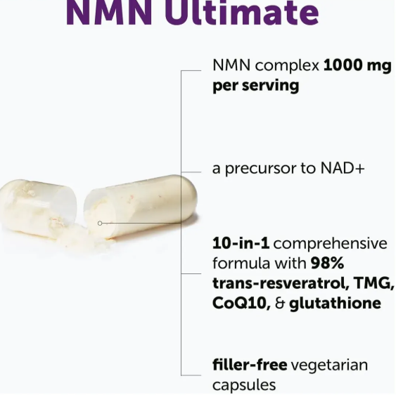 🌿NMN ULTIMATE 1000 MG-Suplemento utilizado principalmente para promover la longevidad y aumentar los niveles de energía celular💜