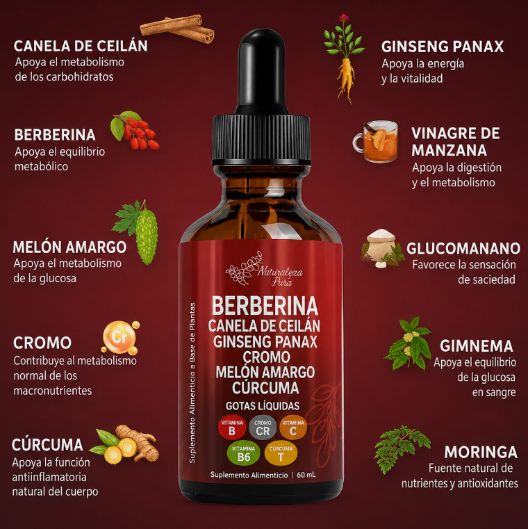 🍑 BERBERINA GLUCO SUPPORT✨Suplemento Líquido  para el Sistema Digestivo, Soporte de Salud Inmunológica-