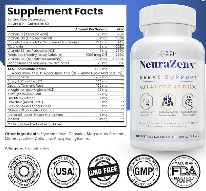 ✨Suplemento de Apoyo Nervioso y Apoyo para Neuropatía Periférica- NeuroZenX Nerve Support 600🌿
