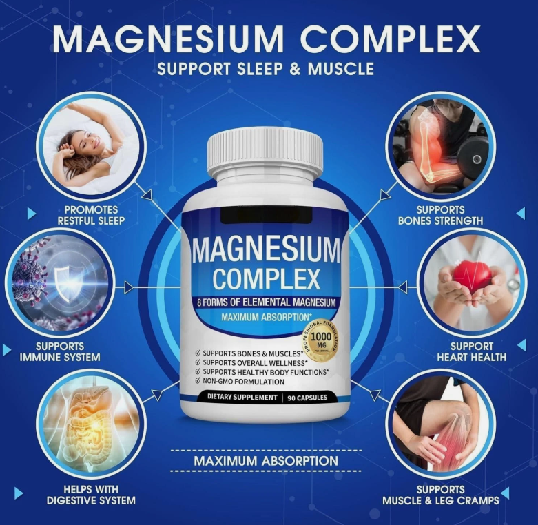 💙Magnesio 8 en 1 Complejo 1000 mg y Mezcla de Azúcar en la Sangre Combo de Suplemento 90 Cápsulas✨