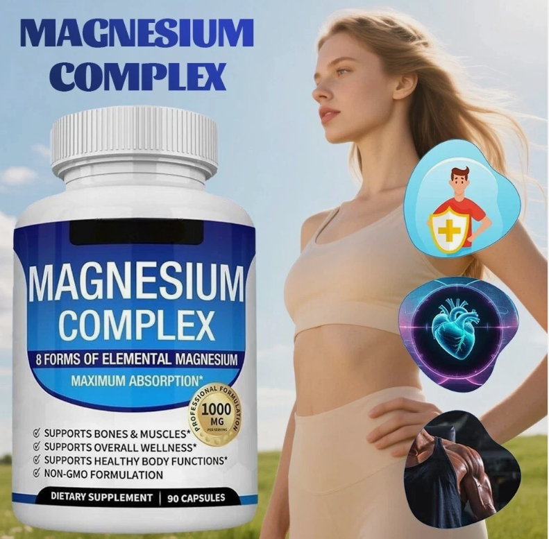 💙Magnesio 8 en 1 Complejo 1000 mg y Mezcla de Azúcar en la Sangre Combo de Suplemento 90 Cápsulas✨