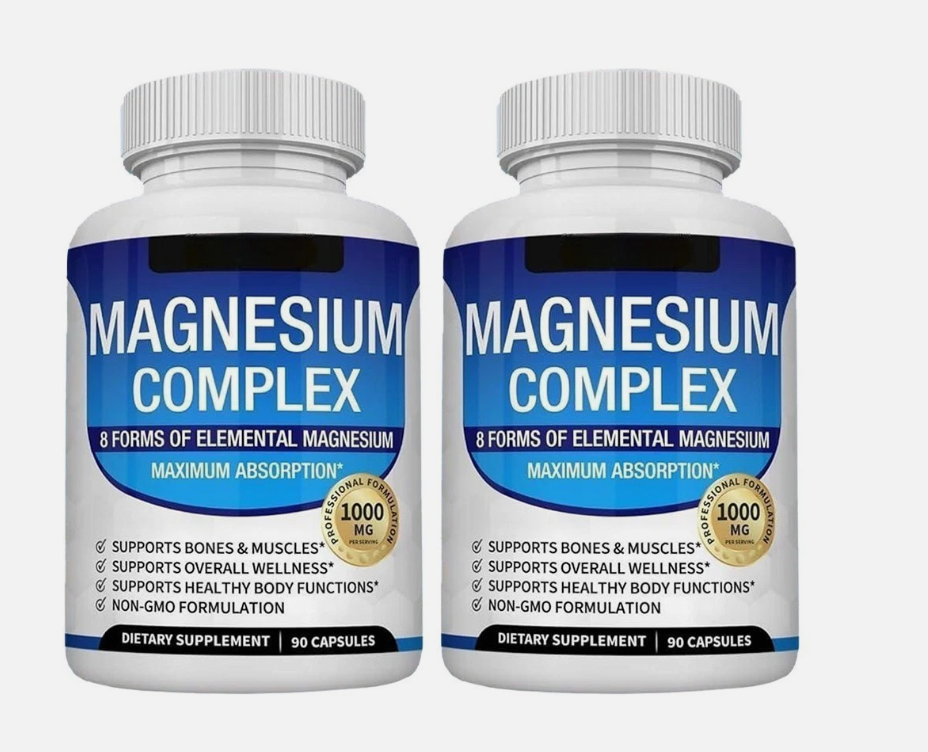 💙Magnesio 8 en 1 Complejo 1000 mg y Mezcla de Azúcar en la Sangre Combo de Suplemento 90 Cápsulas✨