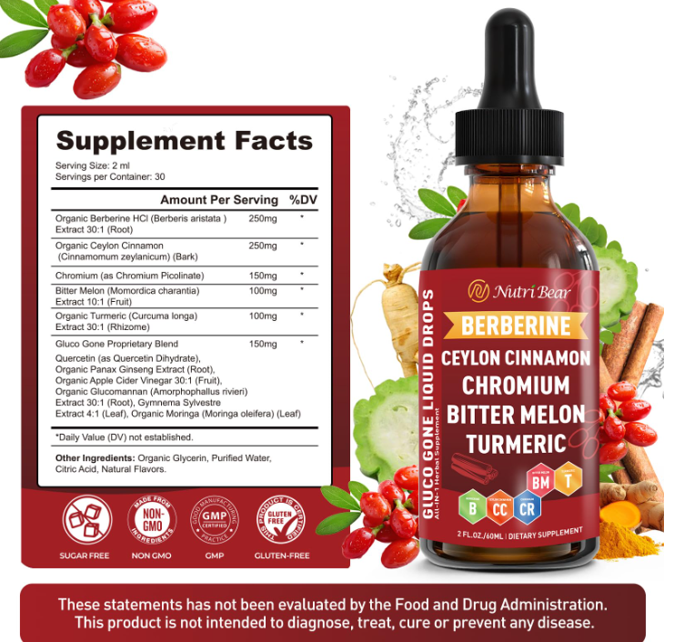 🍑 BERBERINA GLUCO SUPPORT✨Suplemento Líquido  para el Sistema Digestivo, Soporte de Salud Inmunológica-