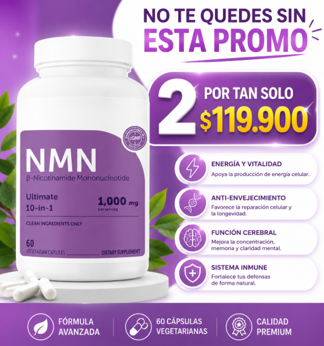 🌿NMN ULTIMATE 1000 MG-Suplemento utilizado principalmente para promover la longevidad y aumentar los niveles de energía celular💜