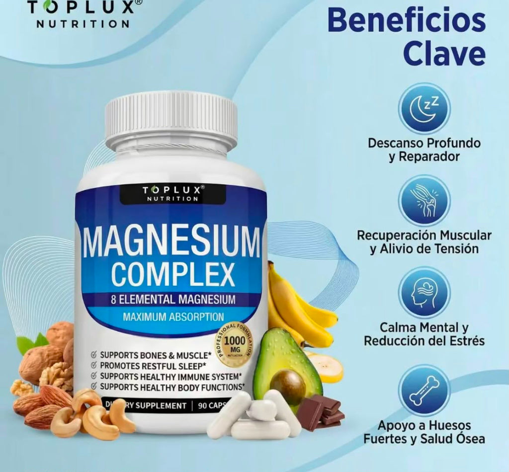 💙Magnesio 8 en 1 Complejo 1000 mg y Mezcla de Azúcar en la Sangre Combo de Suplemento 90 Cápsulas✨