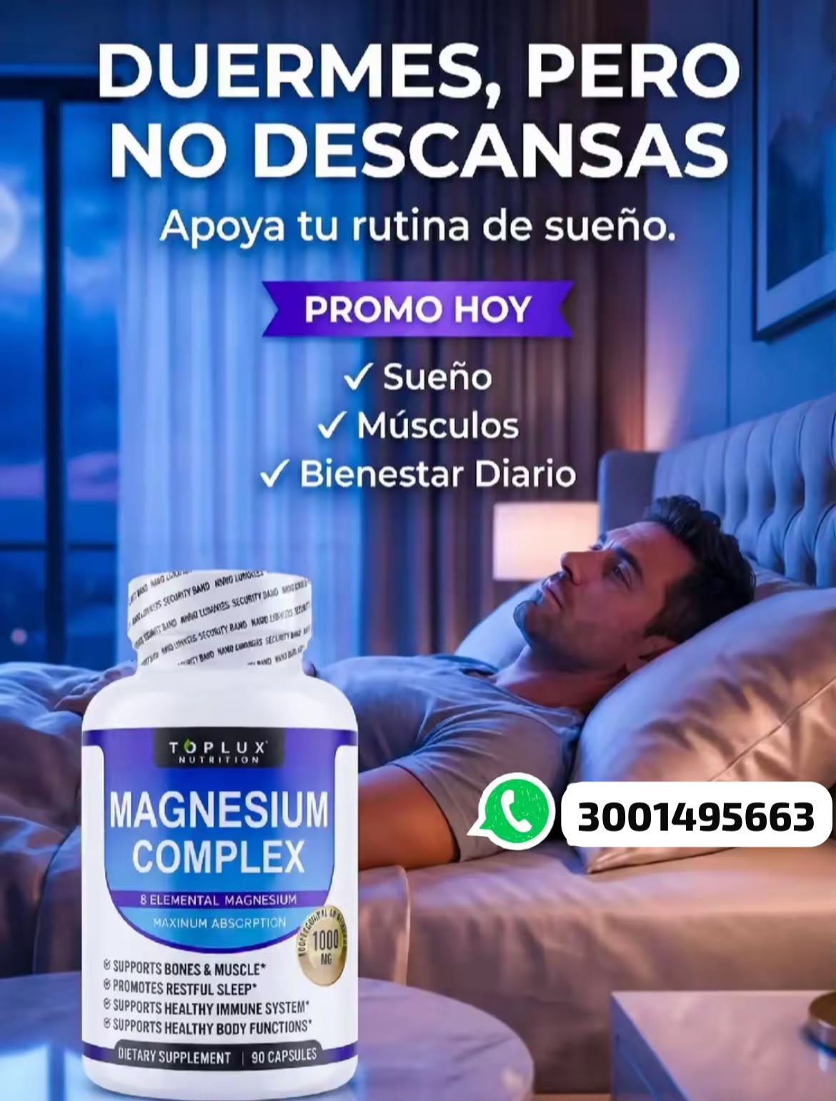 💙Magnesio 8 en 1 Complejo 1000 mg y Mezcla de Azúcar en la Sangre Combo de Suplemento 90 Cápsulas✨